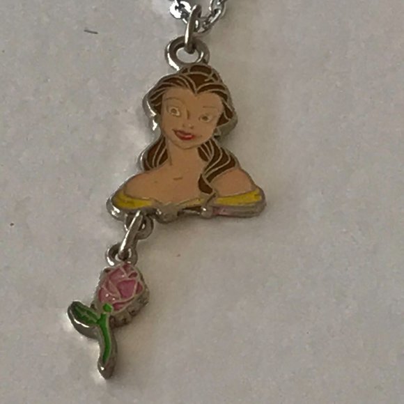 Vintage Disney Beauty & The Beast Princess Belle Necklace Charm Disneyana Rose - Picture 3 of 11